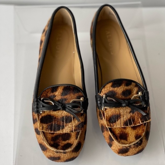 Talbots Leopard Loafer Flats Slip-On Shoes Fur Fringe Tassel Bow, Sz 5M - Picture 10 of 11